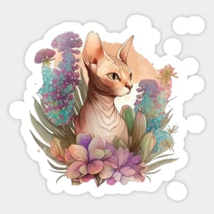 Sphinx Cat Floral Sticker